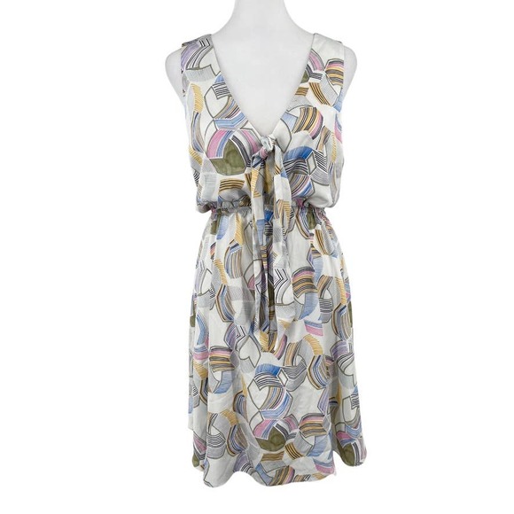 WAVERLY GREY Dress Womens Medium Multicolor Geometric V Neck Blouson - Medium - Picture 1 of 16